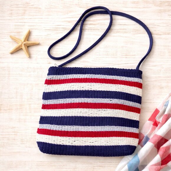 Stone Mountain Woven Crossbody Bag Americana Patriotic USA Coastal Summer Purse - Picture 2 of 16